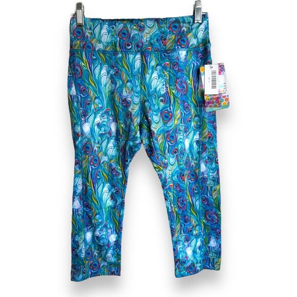 LuLaRoe Womens Leggings Sz XS Jade Athletic Capris Activewear Peacock Blue NEW - Picture 7 of 10